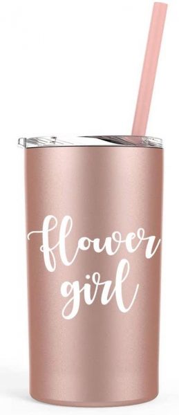 Flower Girl Tumbler with Straw Rose Gold