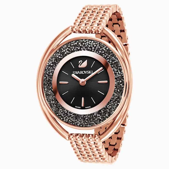 fifteenth anniversary gift: warovski Crystalline oval watch in Black Rose Gold​