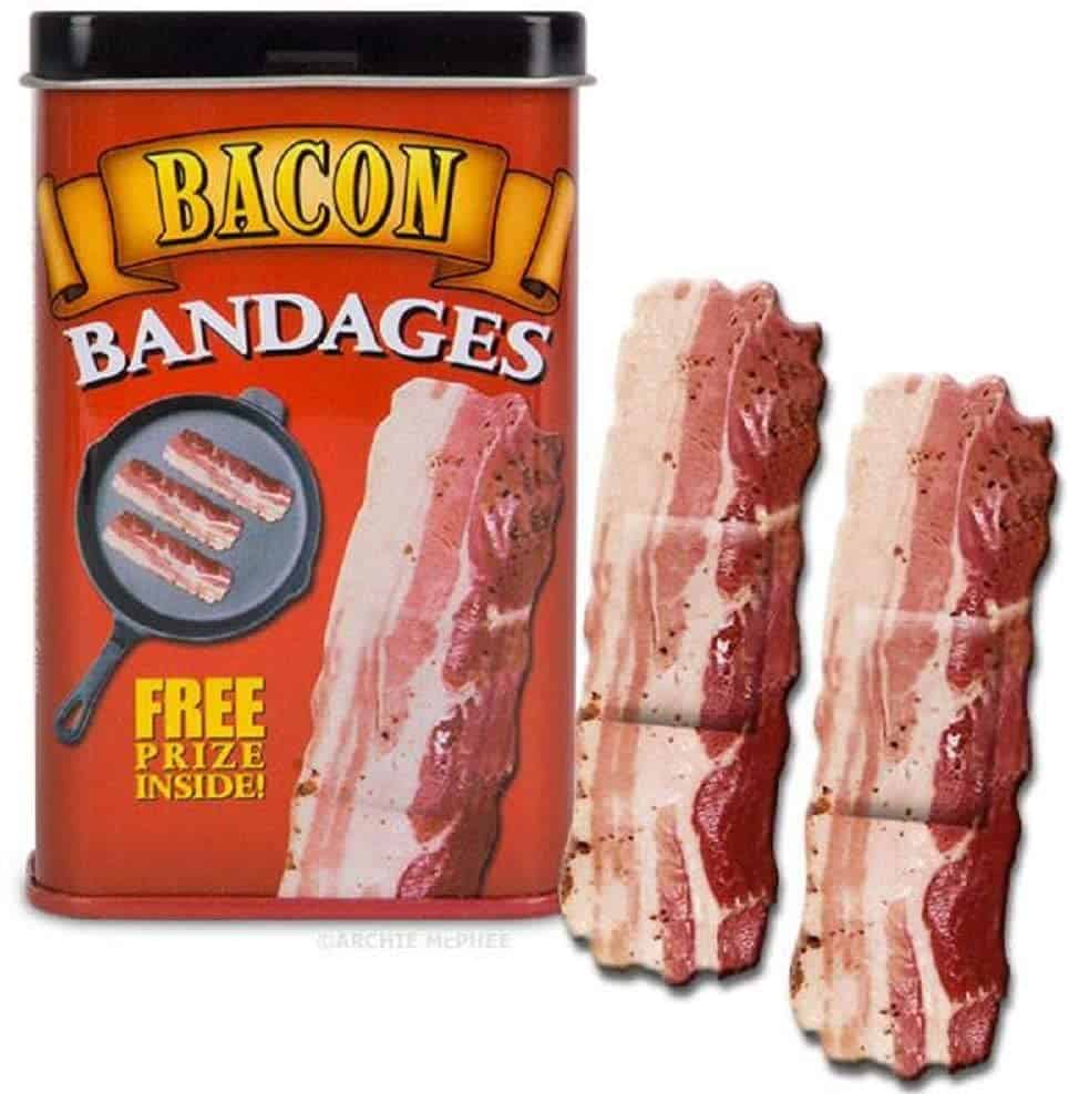 good white elephant gifts: bacon strips bandages