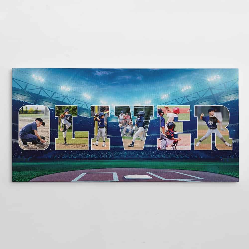 Baseball Custom Name Photo Collage Canvas Print