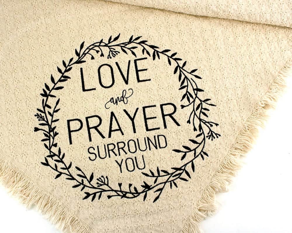 love and prayer surround you Embroidered Throw Blanket