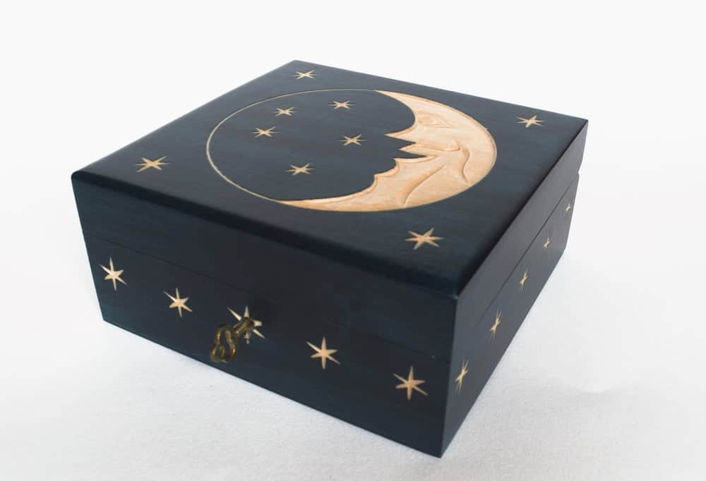 moon and stars Lockable Wooden Box As A Ring Bearer Gift