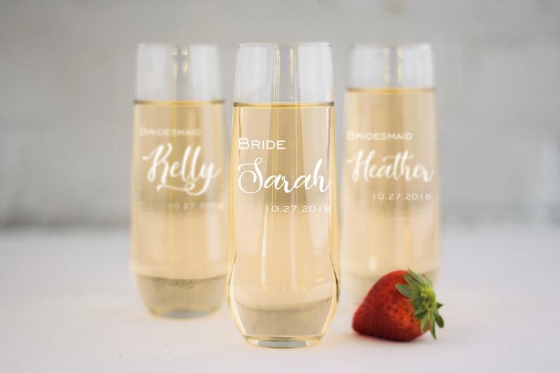 maid of honor gifts: personalized champagne glass