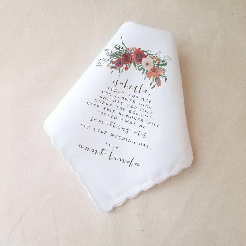 personalized handkerchief for flower girl
