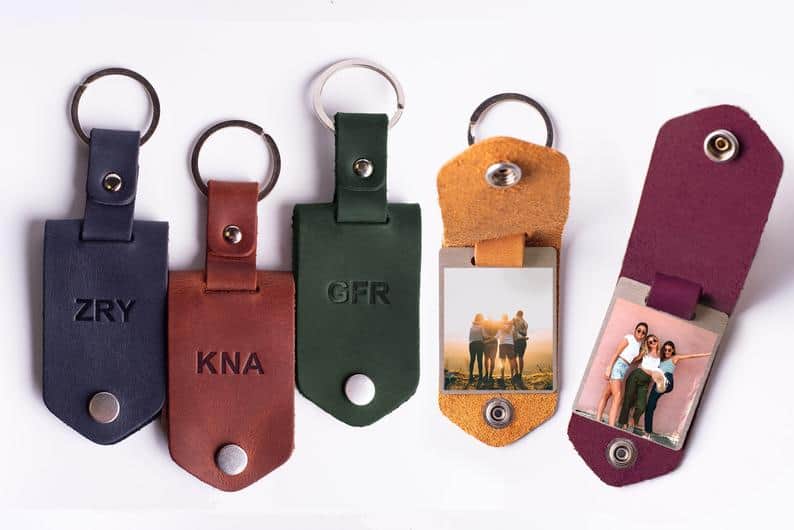 gifts for maid of honor: photo leather keychain
