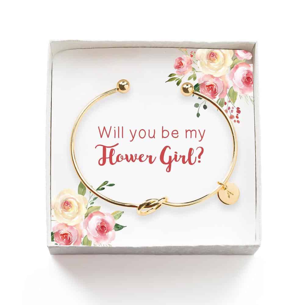 will you be my flower girl bracelet with initial charm