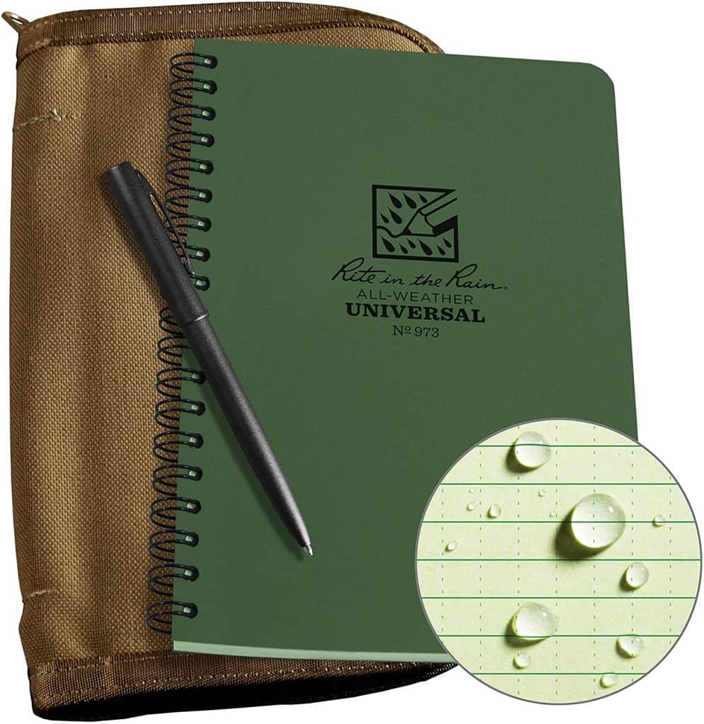 experience gifts for men: Green Notebook and Weatherproof Pen
