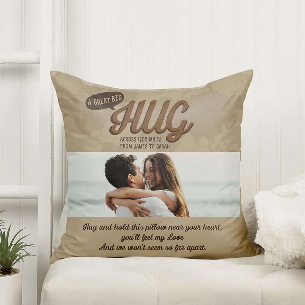 long distance valentines day gifts: a great big hug custom pillow