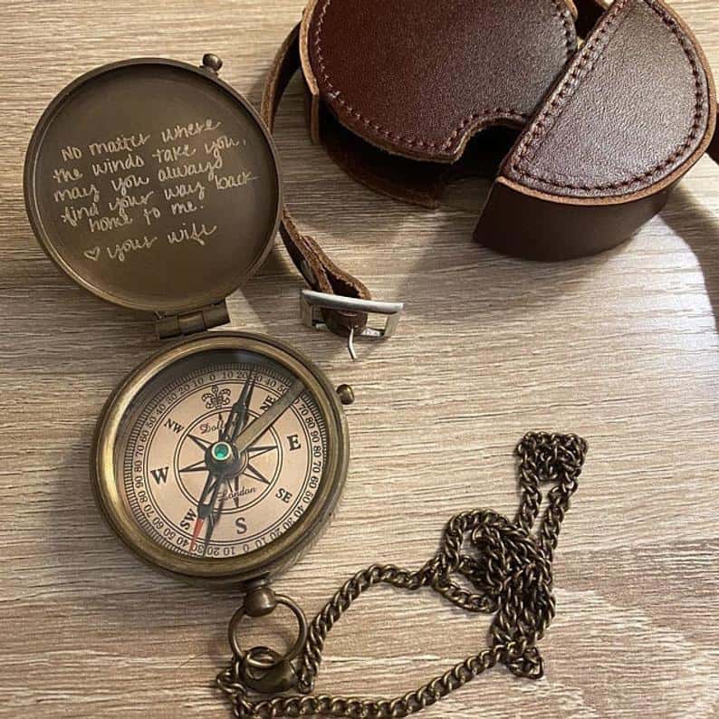 valentines day gift for him: engraved compass