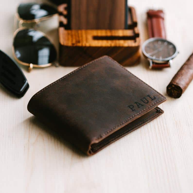 long distance valentines day ideas for him: engraved wallet
