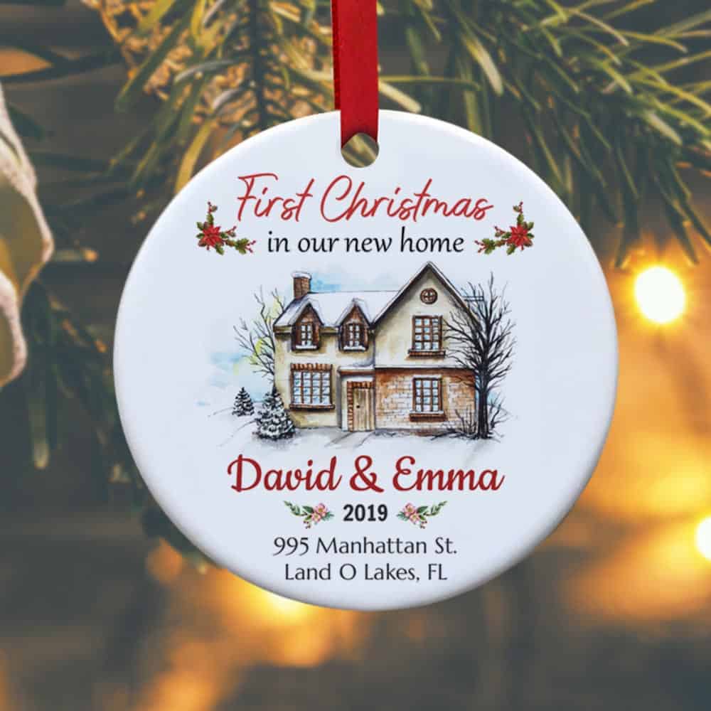 housewarming present for guys: First Christmas In Our New Home Personalized Ornament