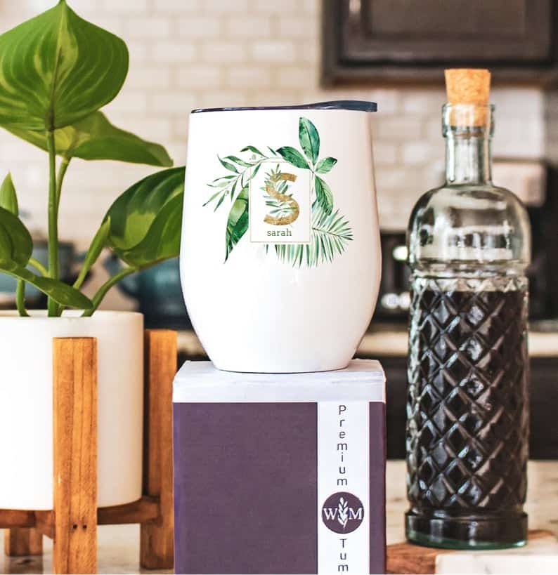 gifts ideas for wine lovers: monogram wine tumbler