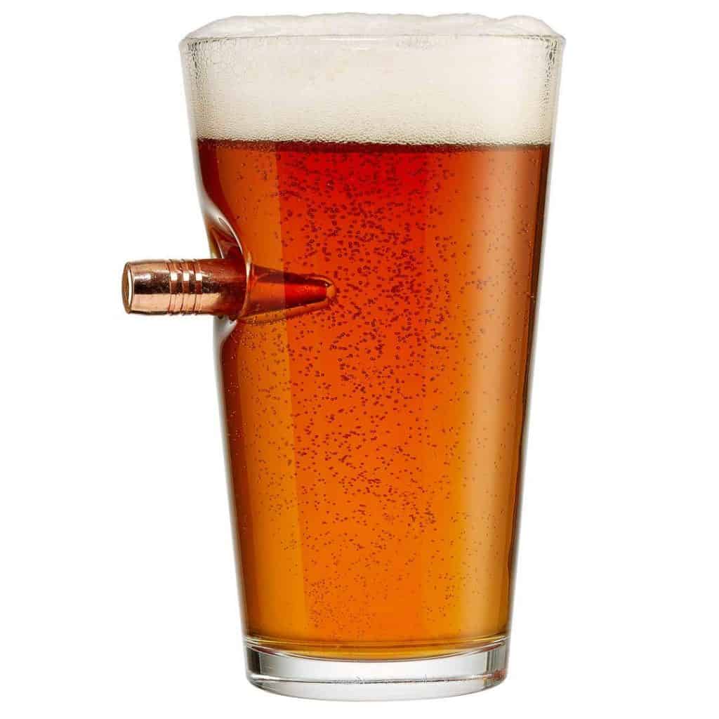 beer gift for him: pint glass with bullet