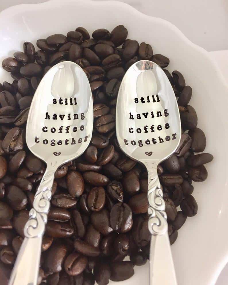 valentine gifts for long distance relationships: 'still having coffee together' spoons