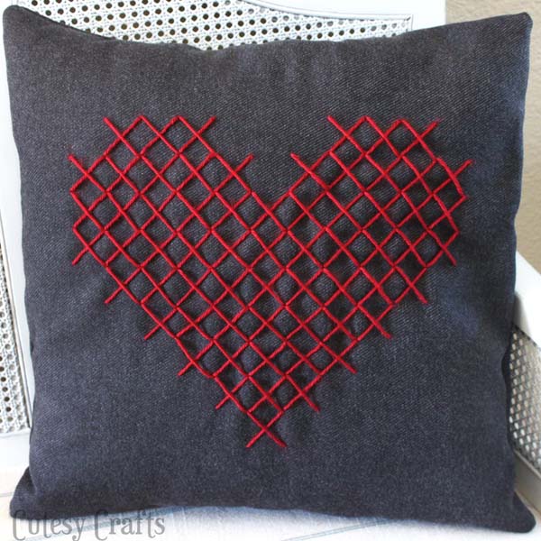 homemade valentines day ideas for him: cross stich heart pillow 