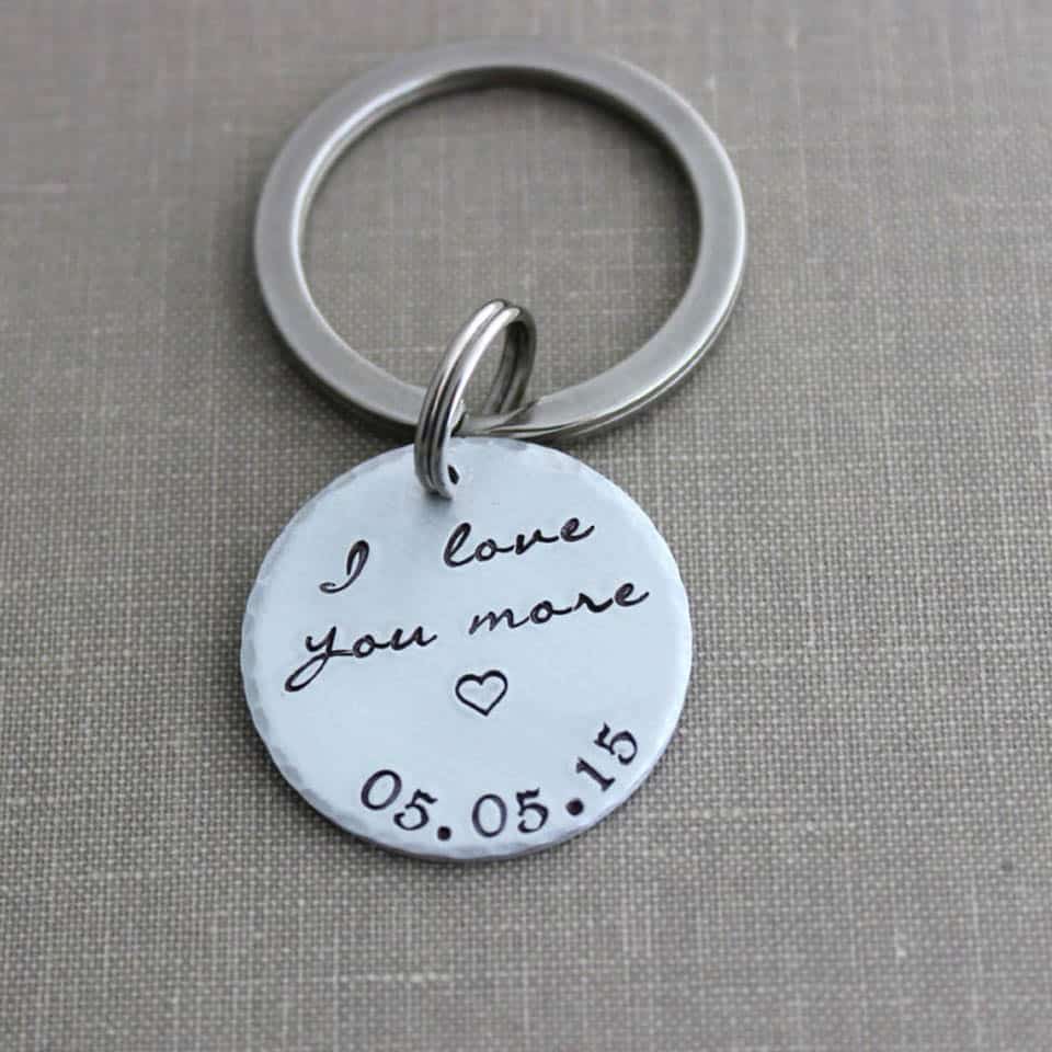 I Love You More Keychain With Date: romantic gifts for him