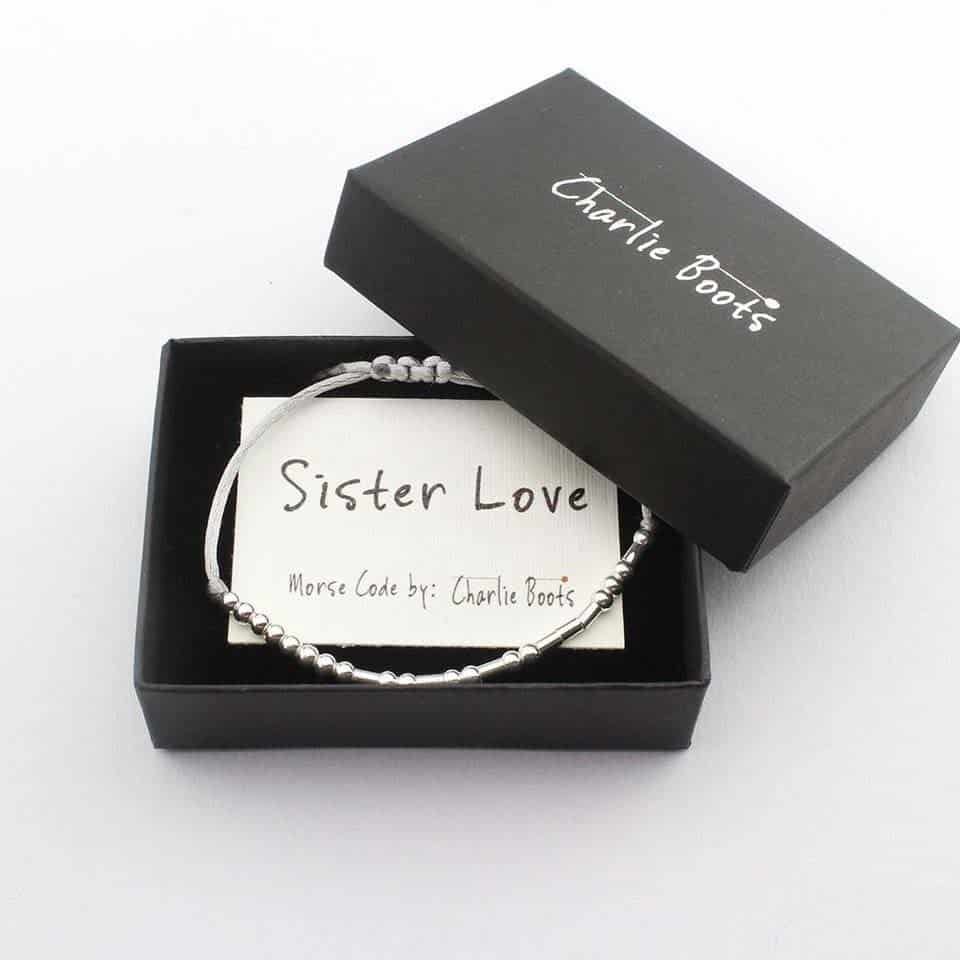 female graduation gifts: Sister Love Morse Code Bracelet 