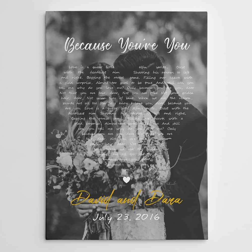 song lyrics canvas with black and white photo