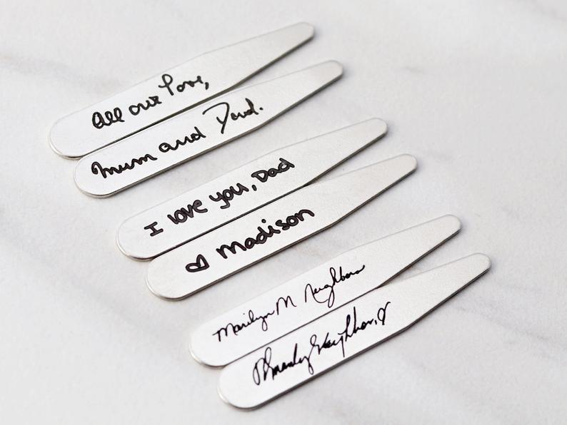 valentines gifts for dads: custom handwriting collar stays