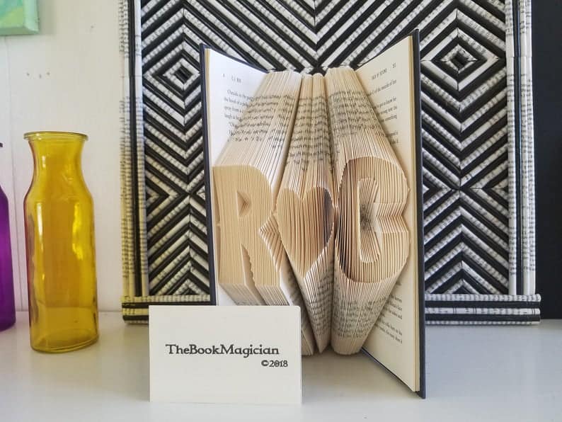 customized valentine gifts: folded book art with initials