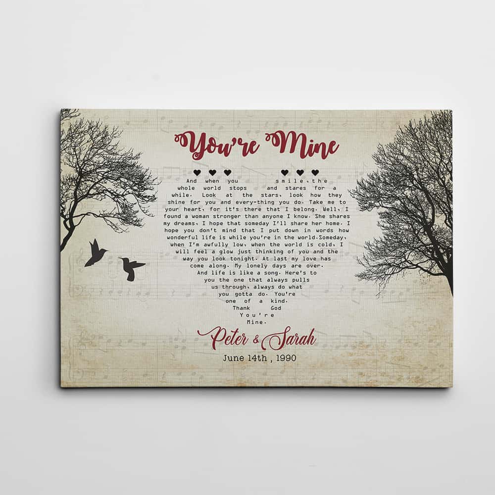 Heart-Shaped Bird Custom Song Lyrics Canvas Print