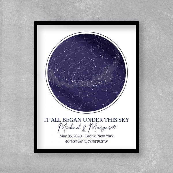 valentines day gifts for women: it all began under this sky custom star map framed print