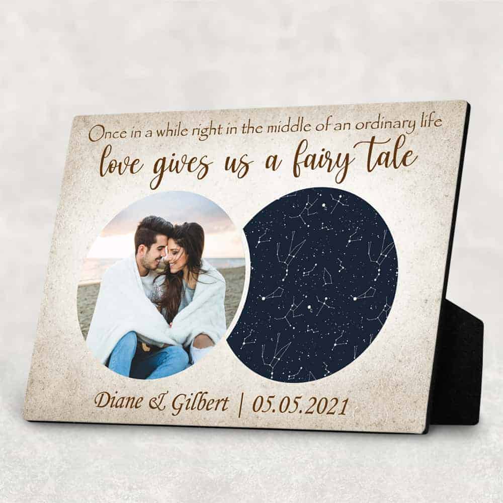 star map and photo desktop plaque gift for him