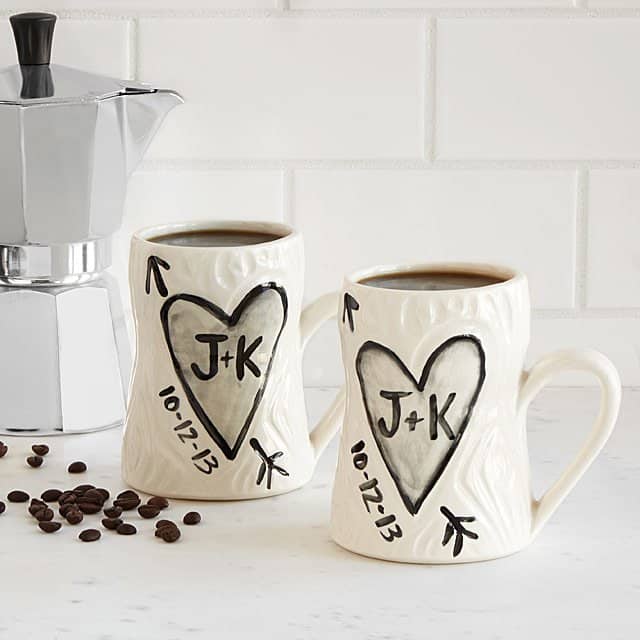 personalized gifts for valentines day: personalized faux bois mug set