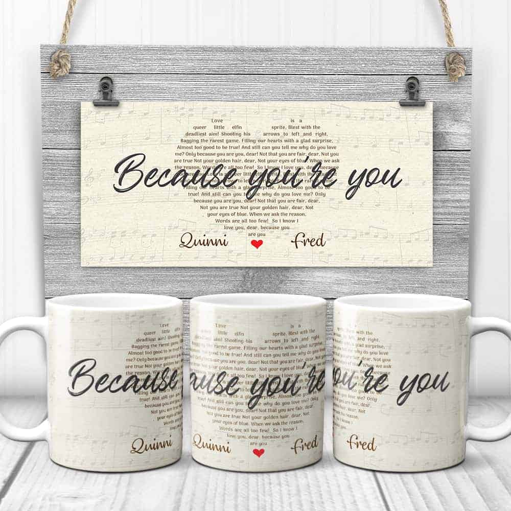 coffee mug with custom song lyrics printed on it - valentines day gifts for a new boyfriend