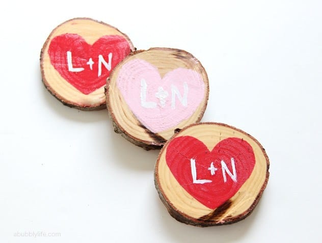 homemade valentines day ideas for him: wood heart coasters