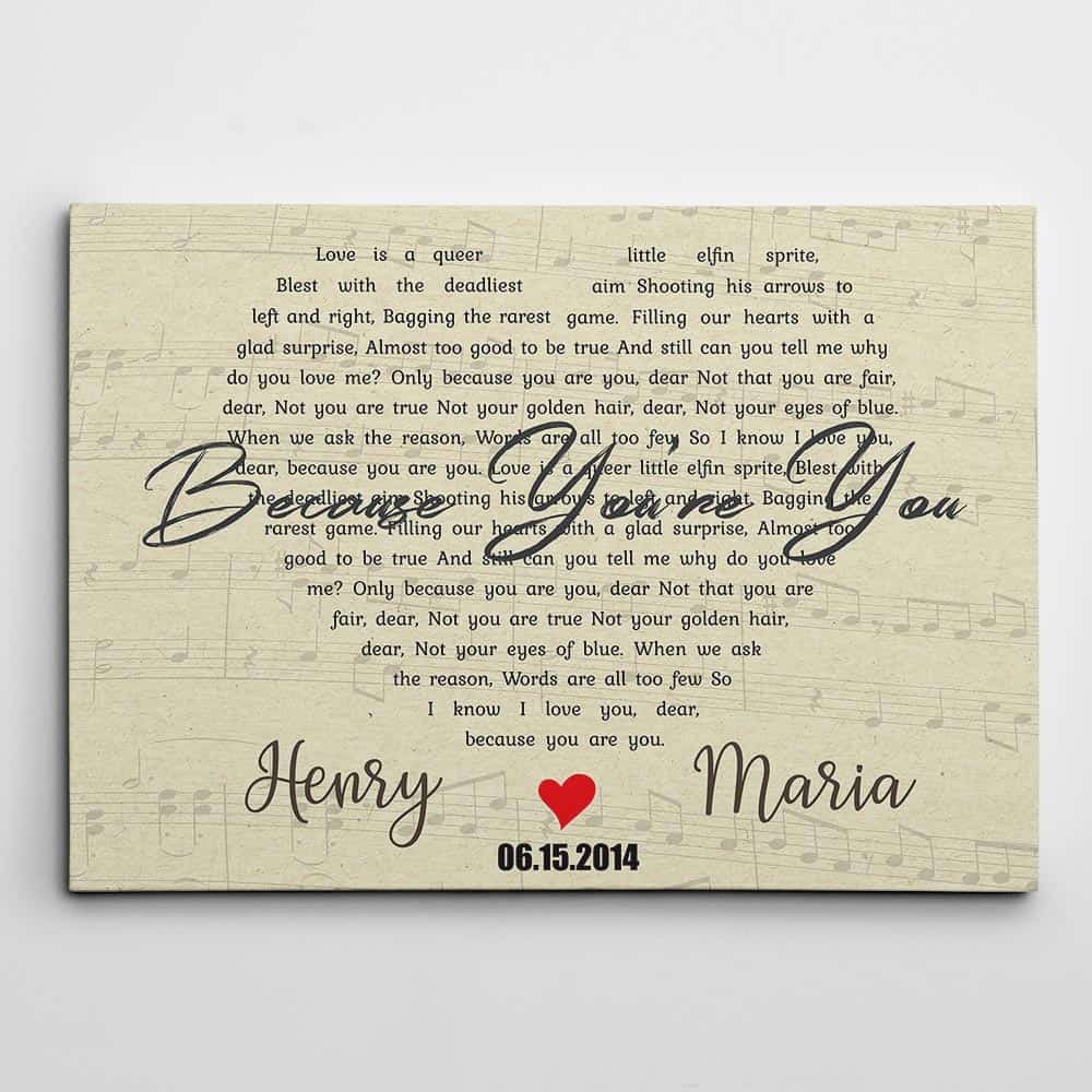 Heart Shaped Song Lyrics Custom Canvas Print Gift For Newlywed Couples