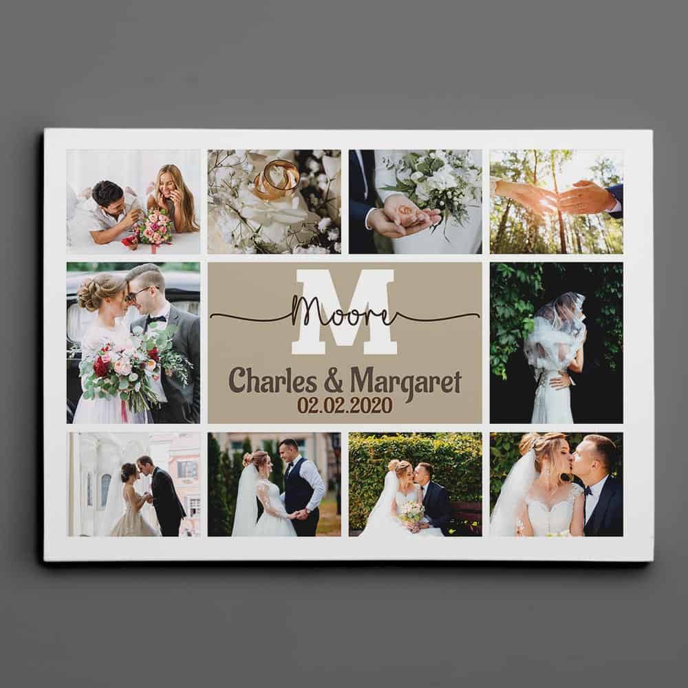 Wedding Monogram Photo Collage Canvas Print