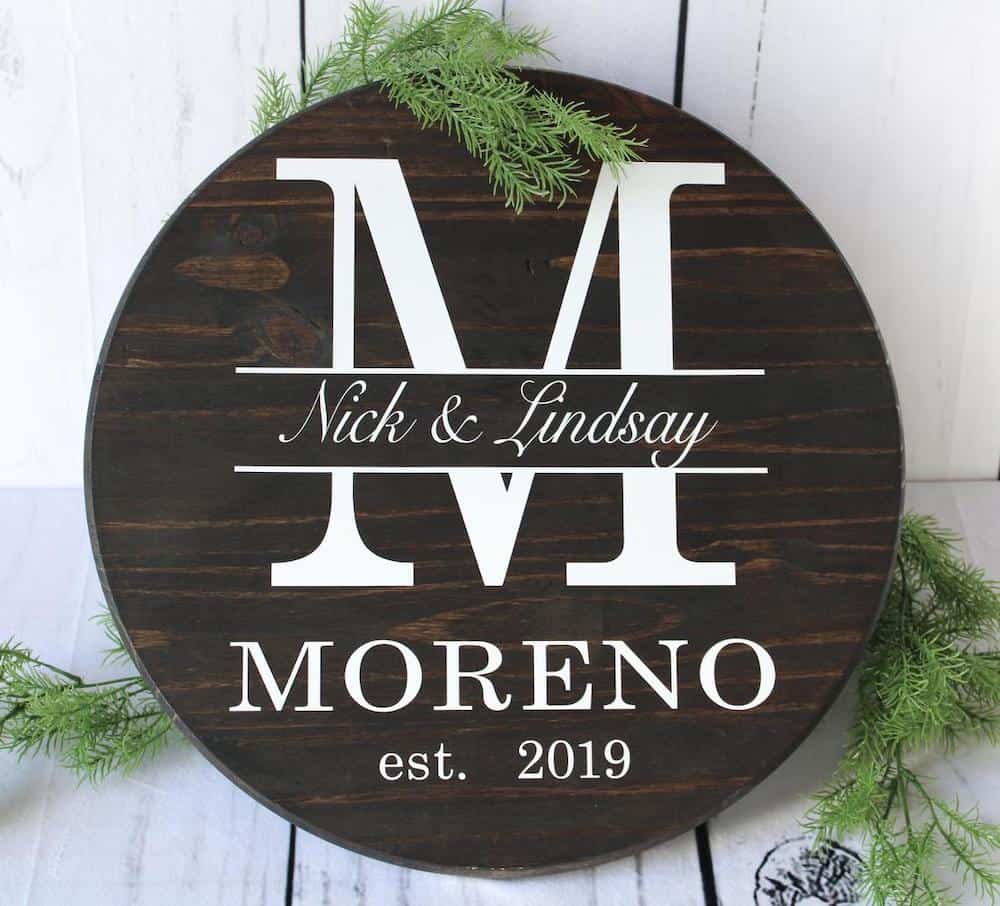 Personalized Round Monogram Wood Sign Personalized Wedding Gift Last Name Established Sign