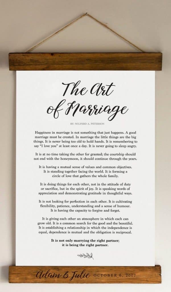 The Art of a Good Marriage Poem Print + Personalized Frame - Wedding Gift for Bride + Groom