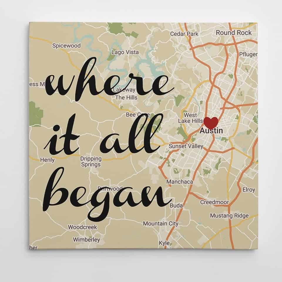 Where It All Began Map Canvas Print: things to get your new boyfriend