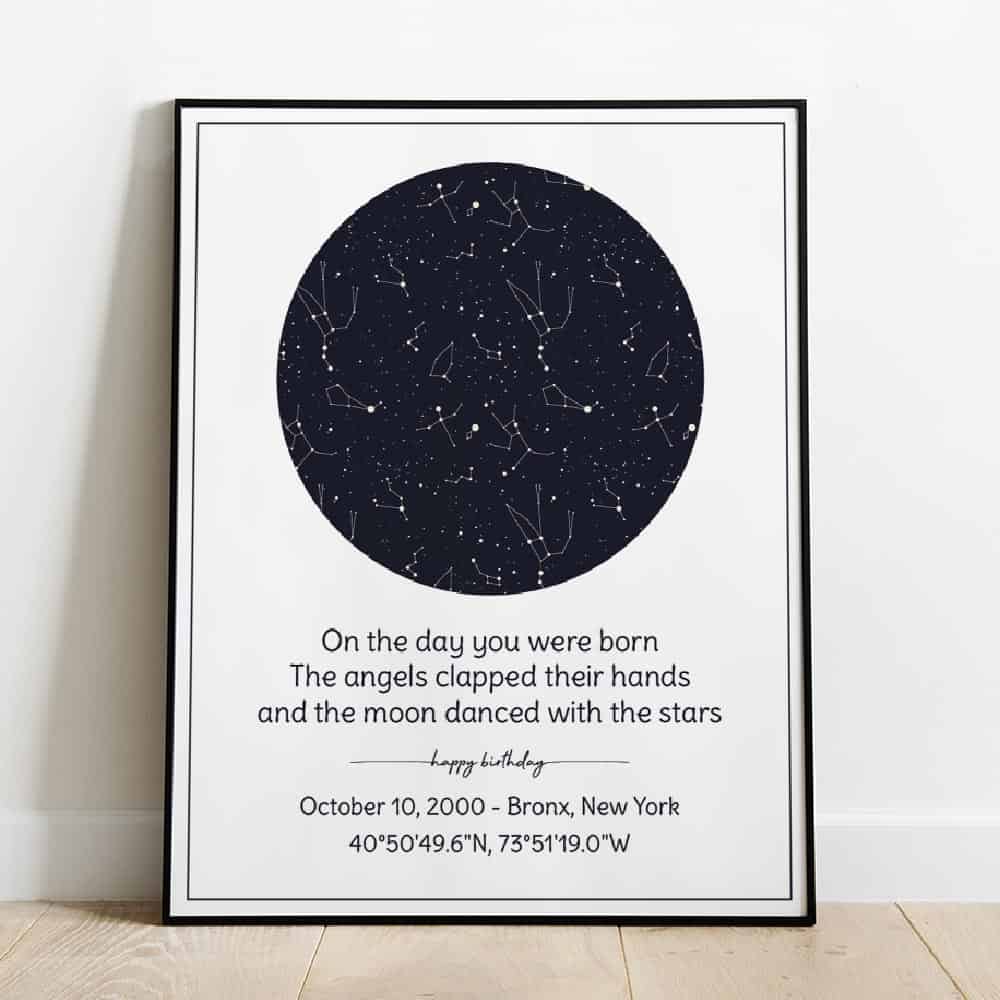 custom star map print as a sweet 16th birthday gift for girls
