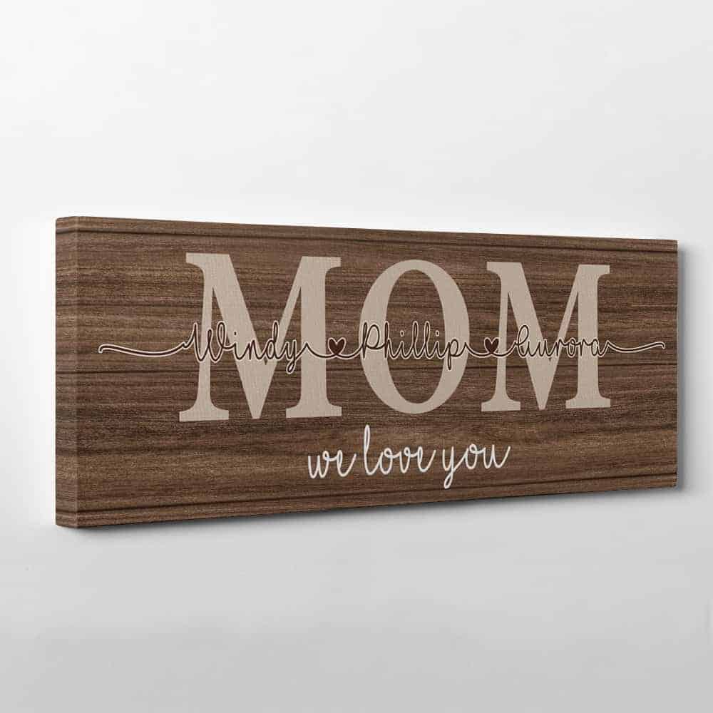 mom we love you canvas print with kids names