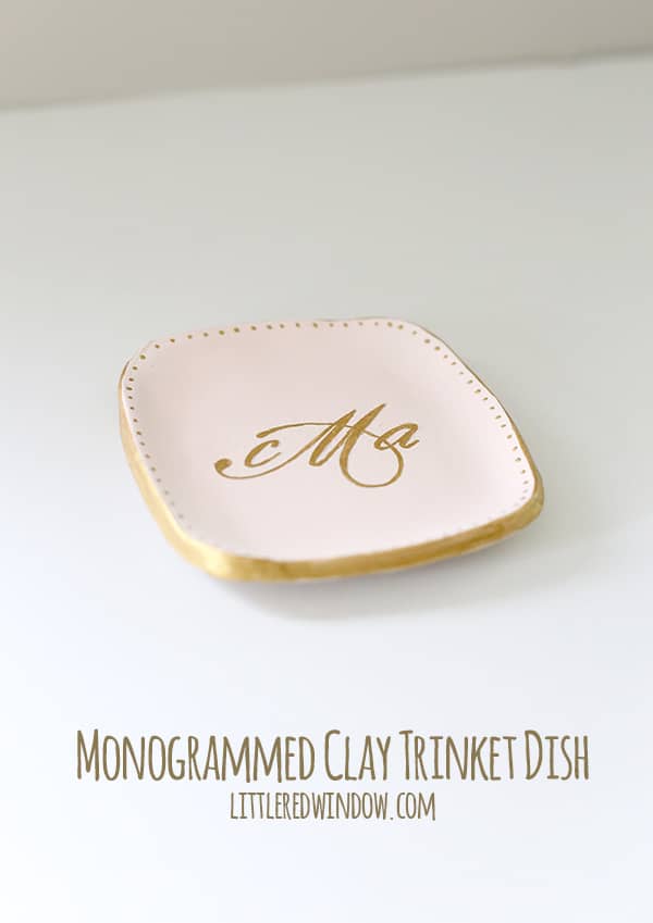 diy mothers day gifts: monogrammed clay trinket dish