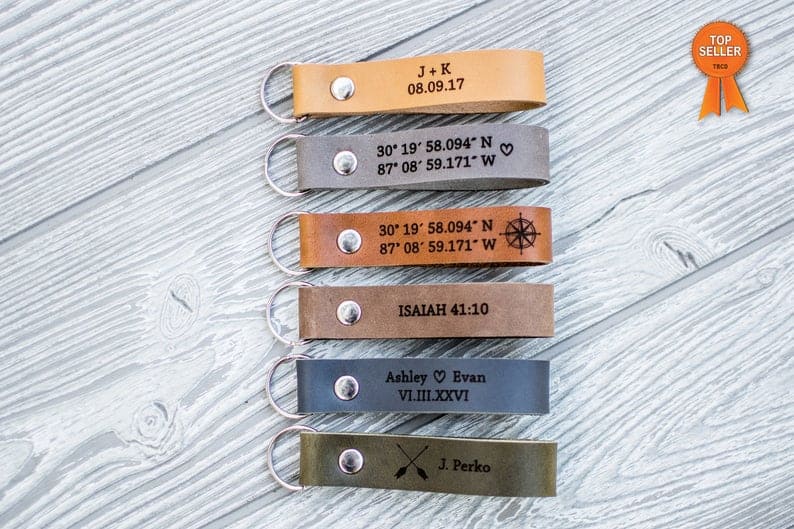 gifts for the hard to buy for man: personalized leather keychain