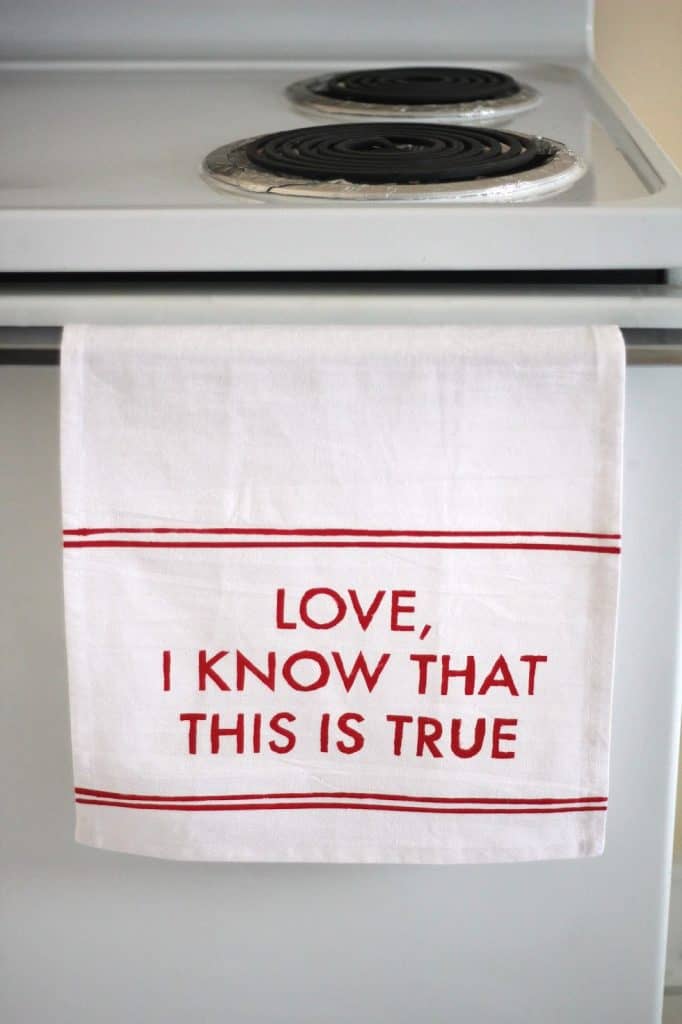mothers day handmade gifts: stenciled tea towel