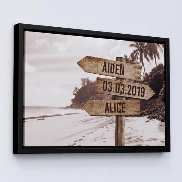 personalized anniversary gift ideas: street sign canvas art beach style