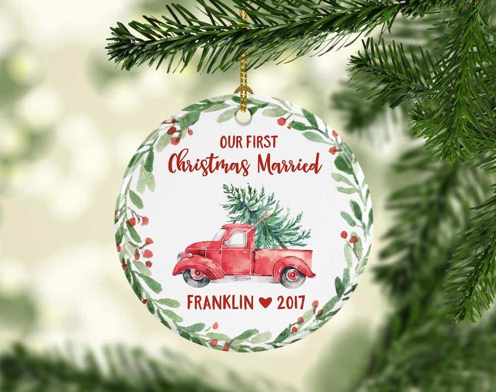 “Our First Christmas Married” Personalized Wedding Ornament For Couples