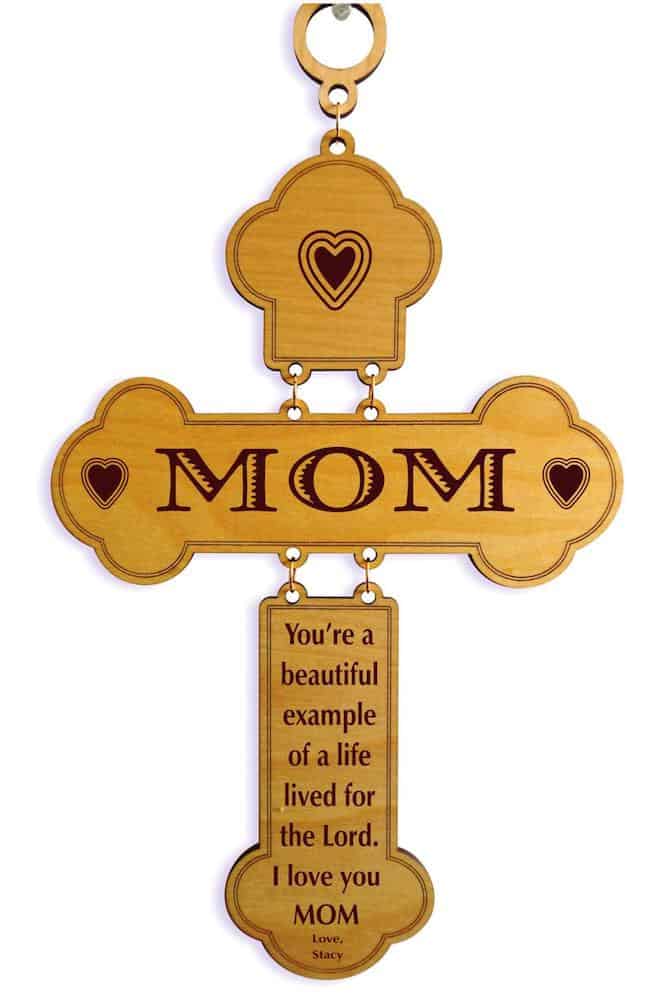 a personalized wooden cross Christian gift on Mother's Day 