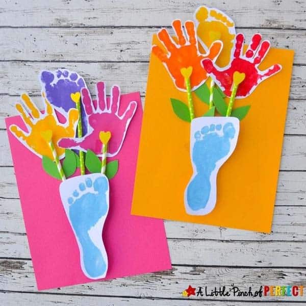 diy mothers day gifts from boys: Handprint And Footprint Flowers And Vase
