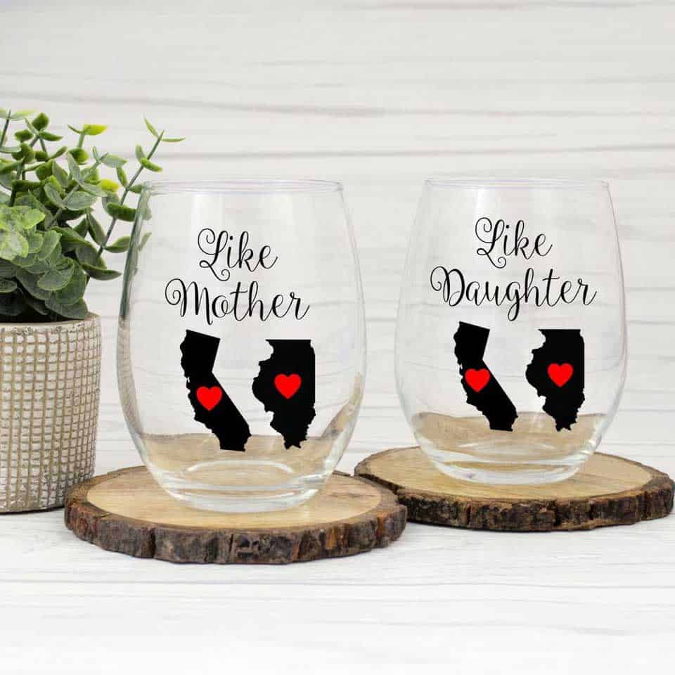 Long Distance Mom Wine Glasses - matching mother daughter gifts