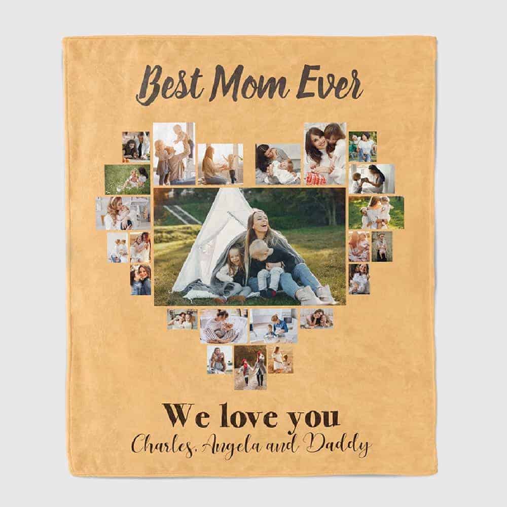 customized gifts for mothers day: Best Mom Ever” Photo Collage Throw Blanket