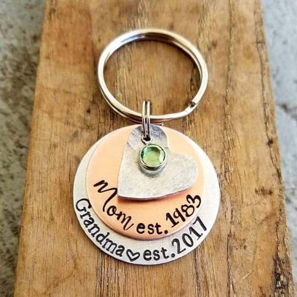 hand stamped keychain: mothers day gifts for new grandma