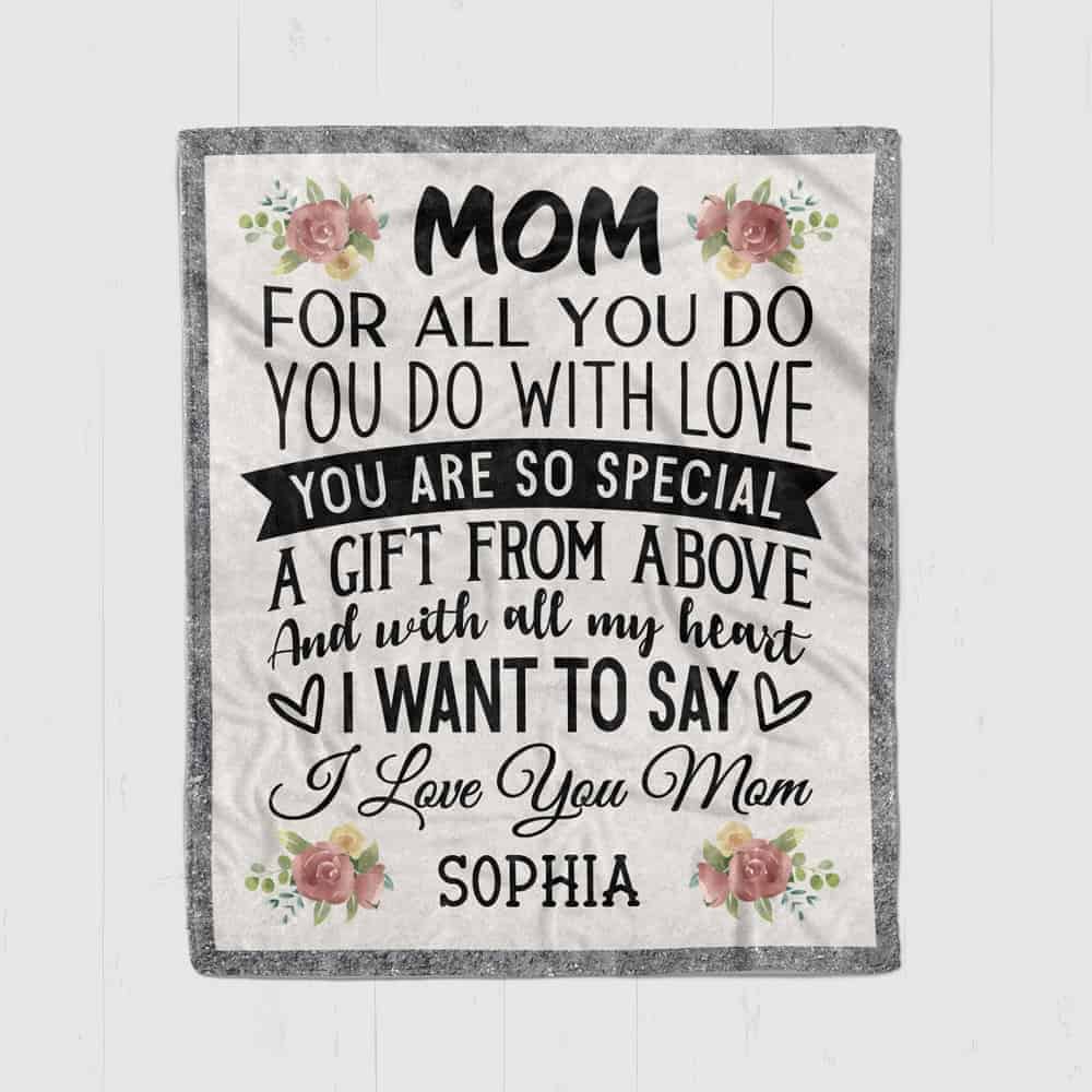 a custom text blanket gift for mom on Mother's Day