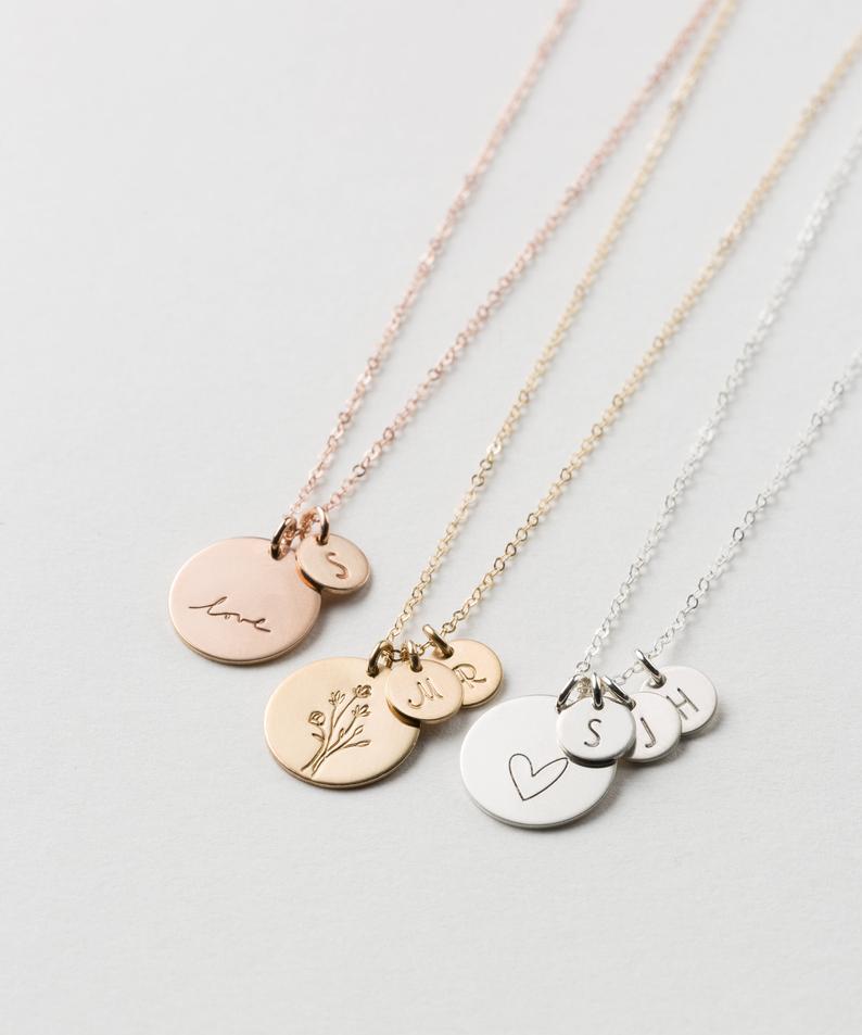 personalized gifts for mothers day: personalized disc necklace with initial tags