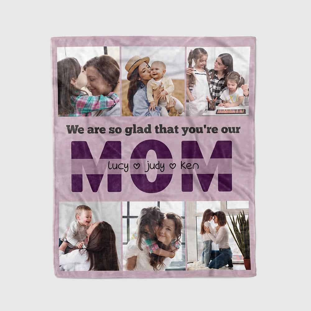 a custom photo blanket for mom as a birthday gift